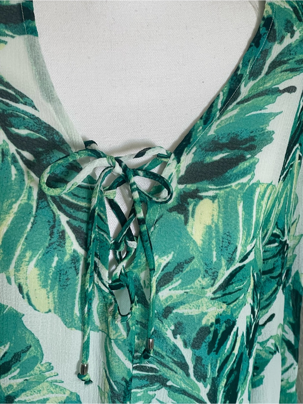 Green Leaf-Print Lace-Up Swim Coverup Tunic - Picture 3 of 5